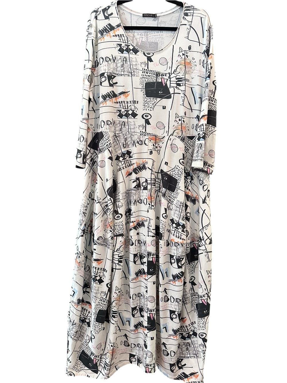 Grizas Empire Waisted Graffiti Print Dress Sz XXL